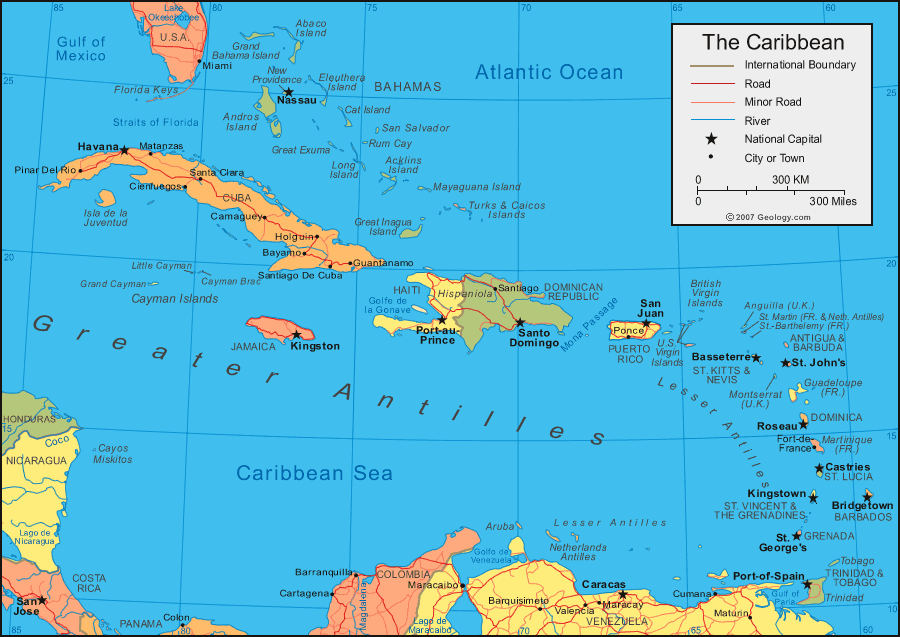 Карта стран Карибского бассейна