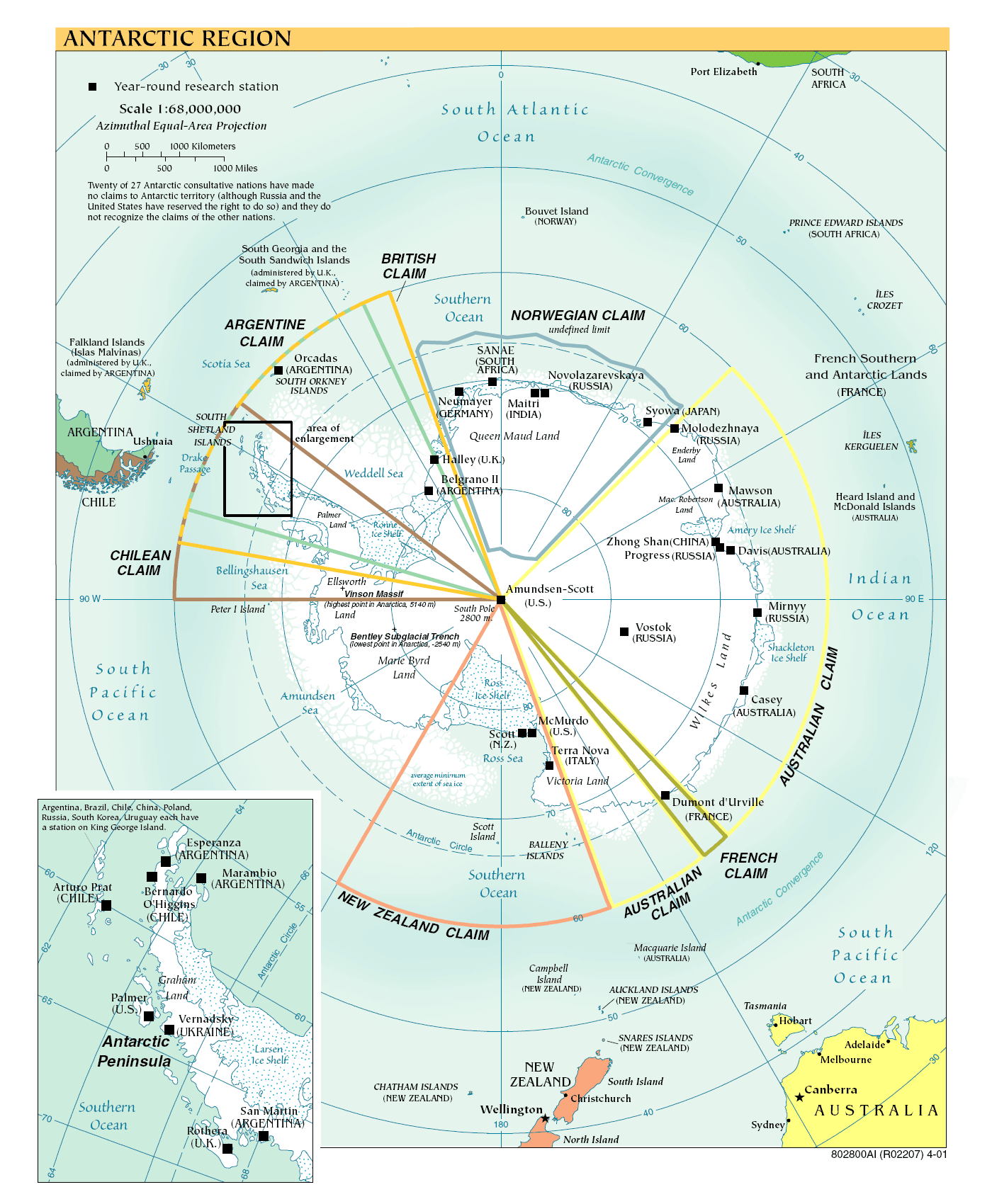 Политическая карта Антарктиды