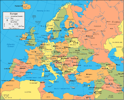 Карта Европы - карты континентов - Все карты Мира