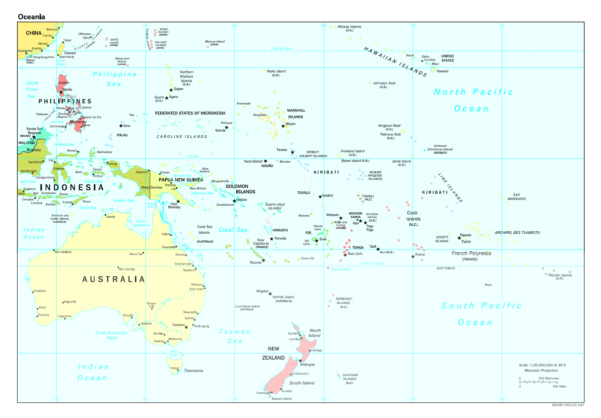 Карта Австралии и Океании - карта континента - Все карты Мира