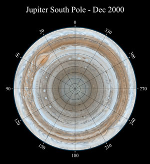 Карта южного полушария Юпитера в полярной стереографической проекции