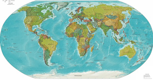 Страны на физической карте мира