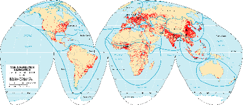 Распределение населения на карте мира